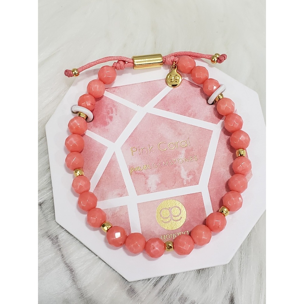 NEW Gorjana Power Gemstone Plated Brass Bracelet  Pink Coral for Harmony